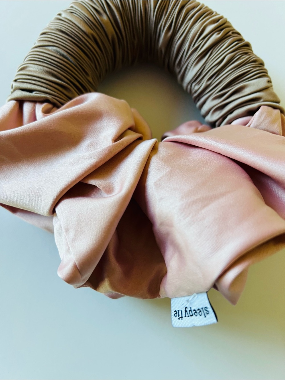 Sleepytie Satin Scrunchie Set in Blush Pink and Champagne - Picture 3 of 5